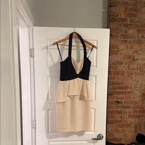 Elegant Black and Cream Halter Dress